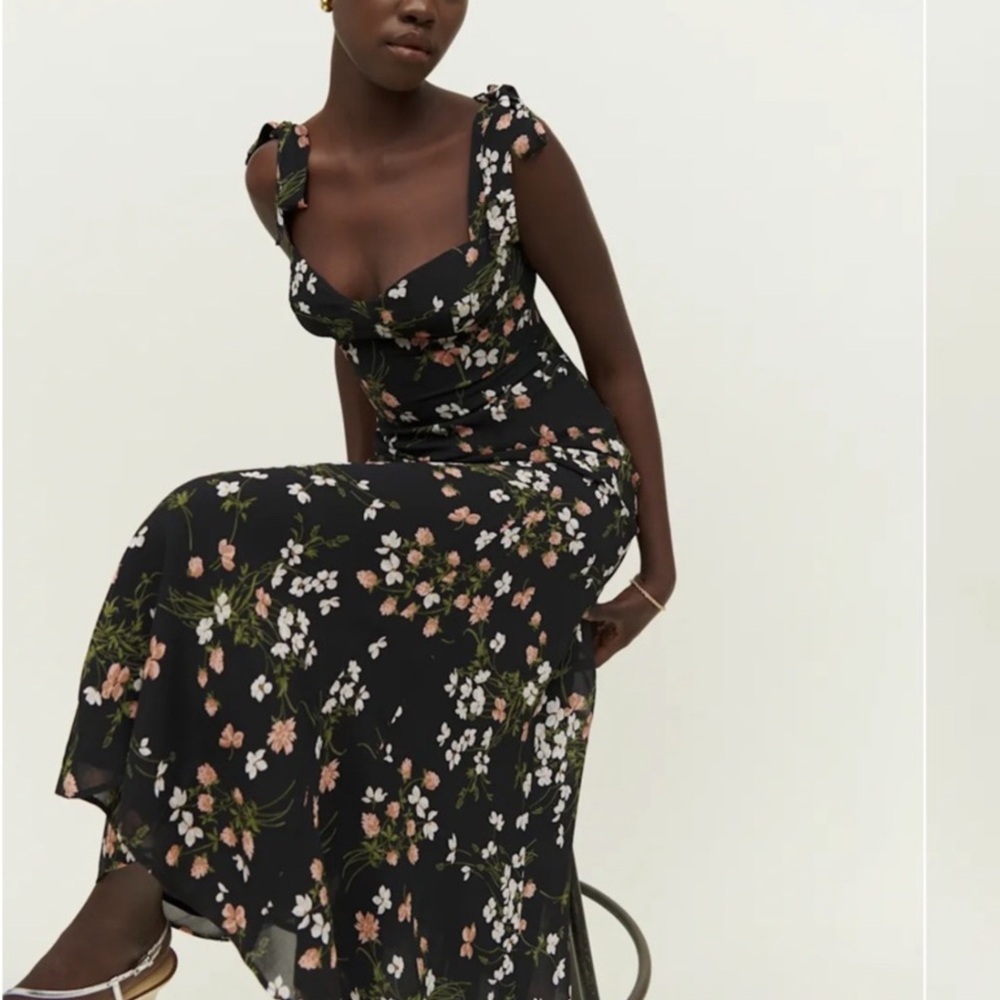 Reformation nadina Sagittarius Floral Tie-Shoulder Black Sundress